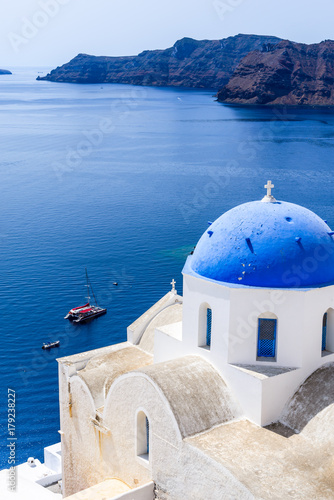Oia  Santorini  Greece - Blue church and caldera