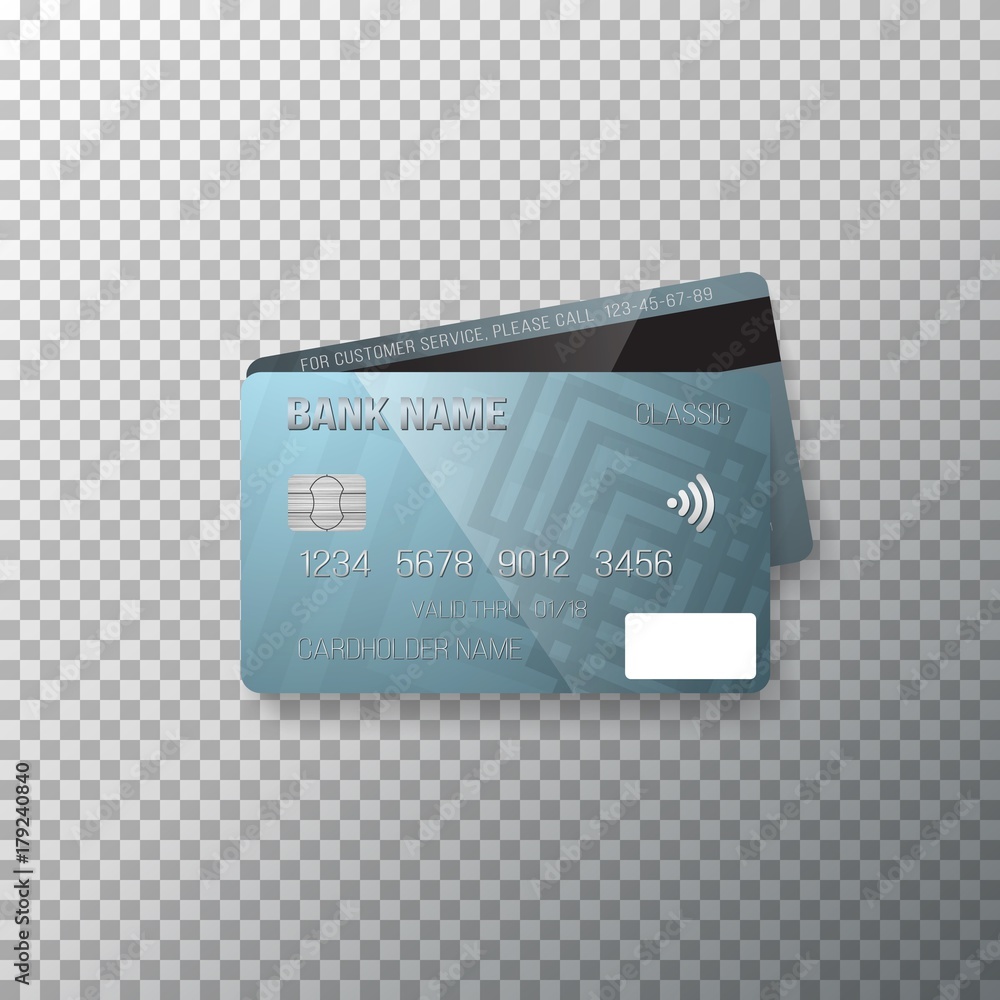 Illustration of Vector Credit Card. Photorealistic Bank Card Isolated on Transparent Background