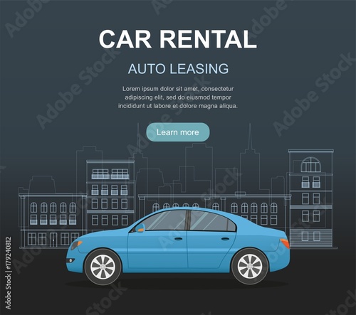 Rental car and Auto leasing banner. Rental concept. Responsive web design. Flat design style concept.	