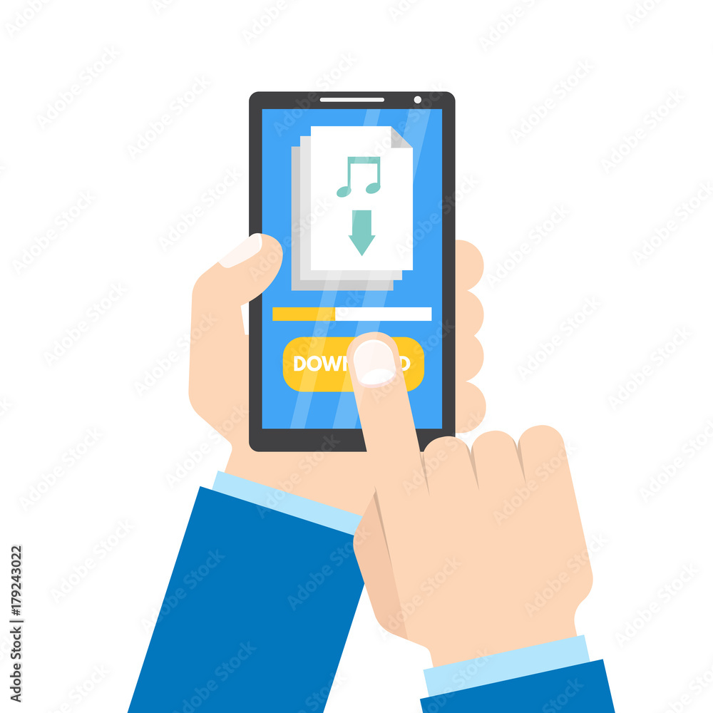 Download app concept. Smartphone in hand. Vector illustration Download app concept. Smartphone in hand. Vector illustration