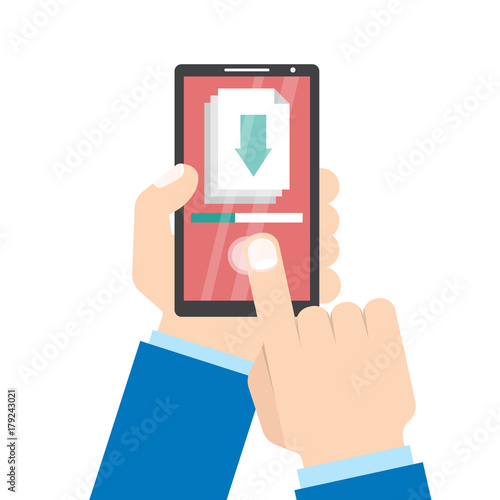 Download app concept. Smartphone in hand. Vector illustration