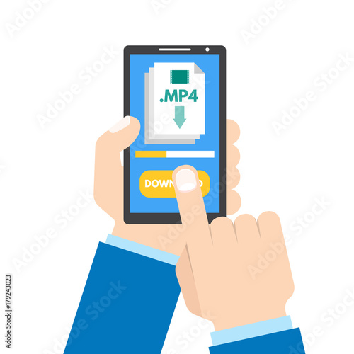 Download app concept. Smartphone in hand. Vector illustration