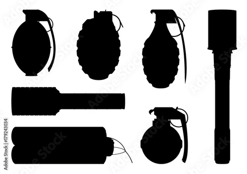 Set of hand grenade silhouettes photo