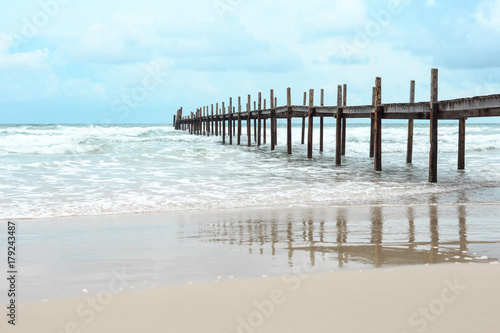 Wooden bridge over the sea. Travel and Vacation. Freedom Concept. Kood island at Trad province  Thailand