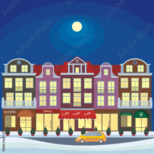 The image of a winter town.  Vector background.