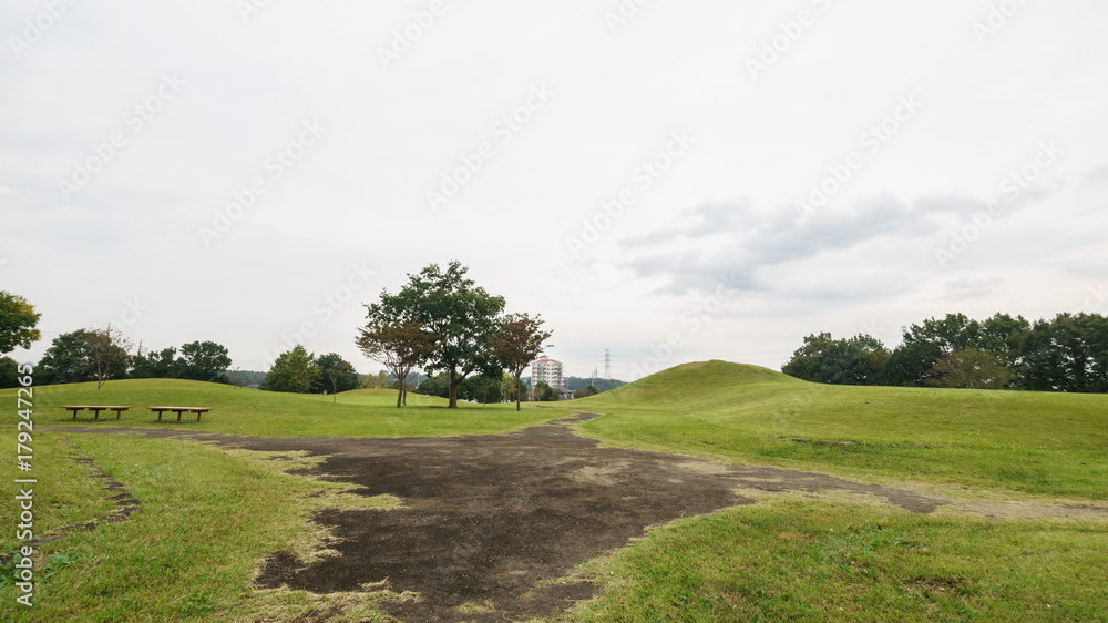 Fototapeta premium 秋の草刈古墳群の風景