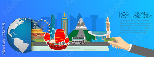 Hongkong  infographic , global  with landmarks of Hongkong ,flat style.Love travel love Hongkong.