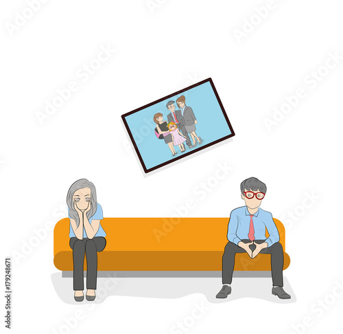 A married couple is sitting on the couch. conflict situation. the concept of development of family relations. vector illustration.
