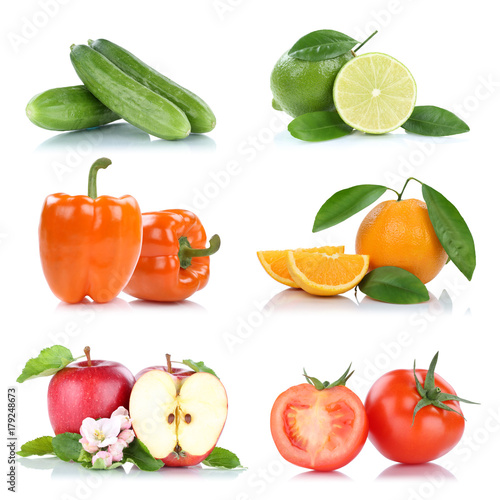 Früchte Obst und Gemüse Apfel Orange Farben Sammlung Freisteller freigestellt isoliert