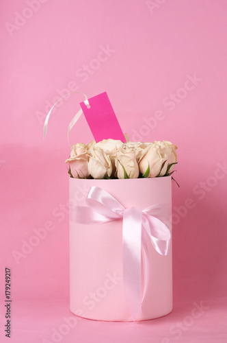 Pink roses in gift box