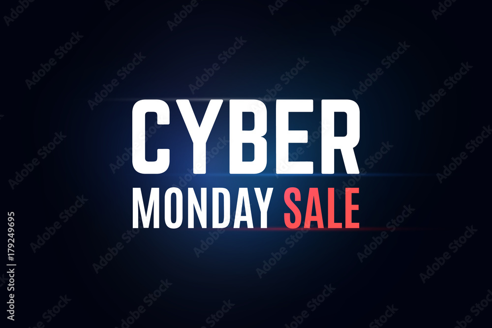 Annual cyber monday sale illustration. Dark glowing blue background