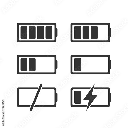 Flat battery charge phases icons collection for design