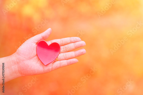 Red heart in the woman hand