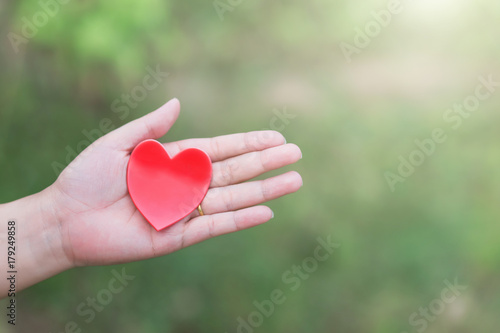 Red heart in the woman hand