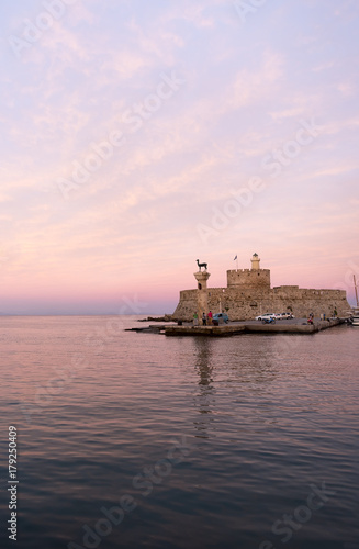Agios Nikolaos fortress on the Mandraki harbour of Rhodes Greece