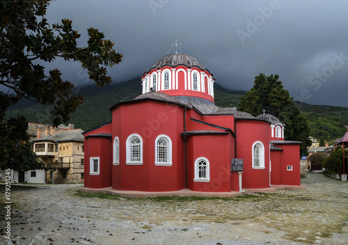 Katholikon or the central church, Great Lavra Monastery, Mount Athos, Halkidiki, Greece photo