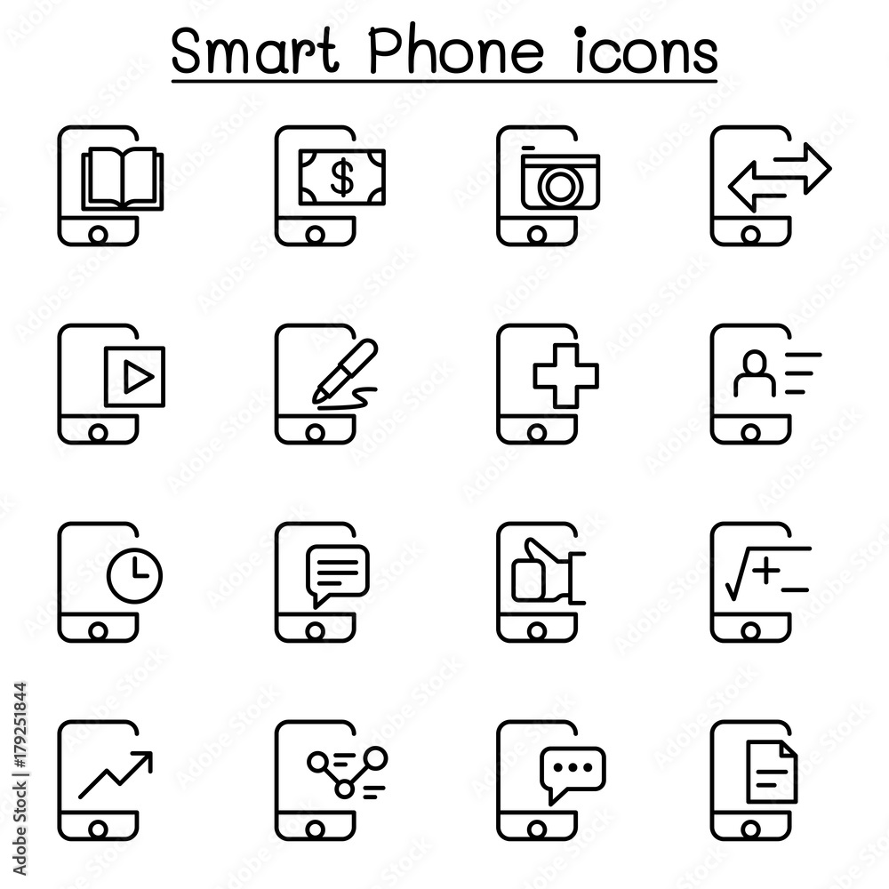 Smartphone icon set in thin line style Smartphone icon set in thin line style