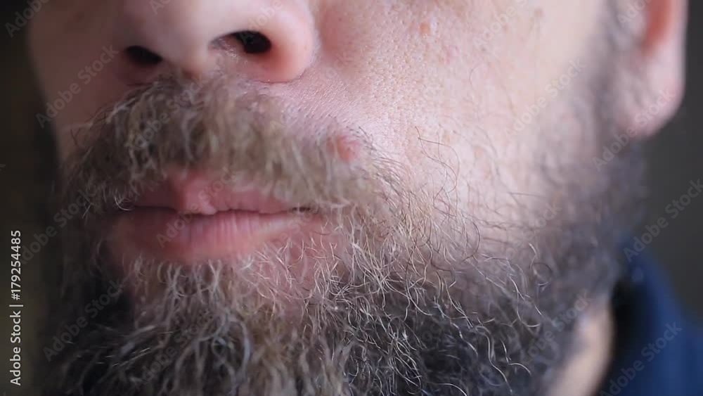 bearded man eating cookies, close-up, breakfast bearded man eating cookies, close-up, breakfast