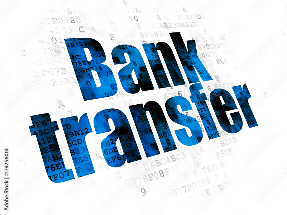 Banking concept: Pixelated blue text Bank Transfer on Digital background Banking concept: Pixelated blue text Bank Transfer on Digital background