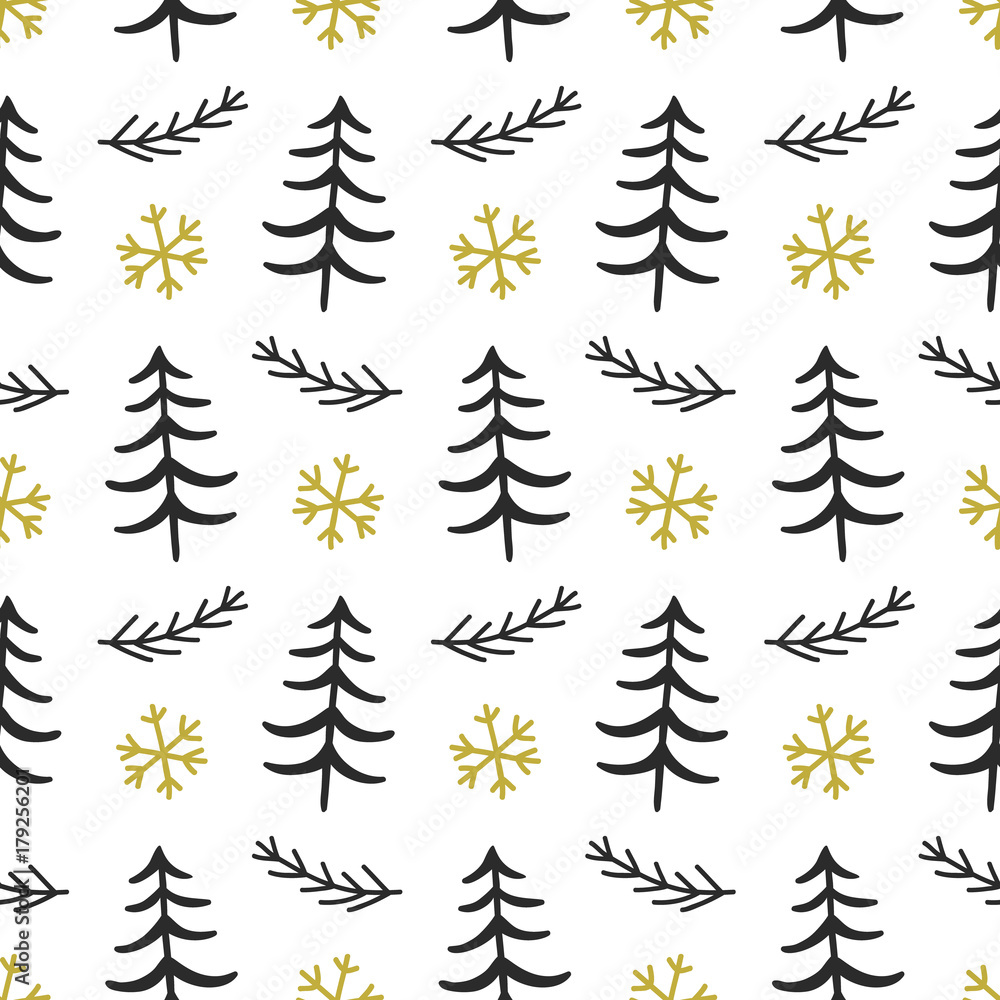 Obraz premium Scandinavian Forest trees nordic seamless pattern