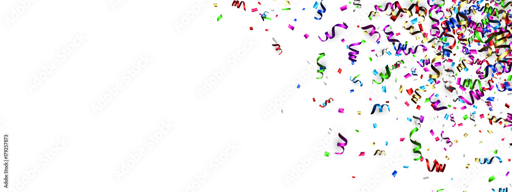 White holiday banner with colorful serpentine. White holiday banner with colorful serpentine.