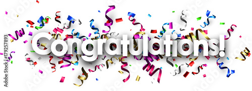 Congratulations banner with colorful serpentine.