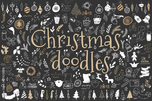 Big set of Christmas design elements in doodle style