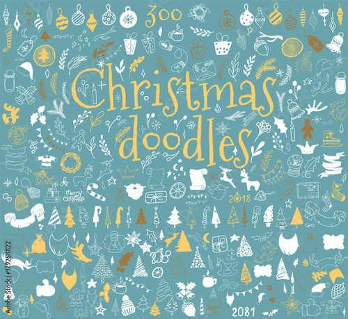 Big set of Christmas design elements in doodle style photo