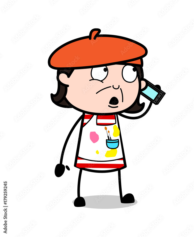 Discussing with Client on Phone - Cartoon Artist Vector Illustration Discussing with Client on Phone - Cartoon Artist Vector Illustration