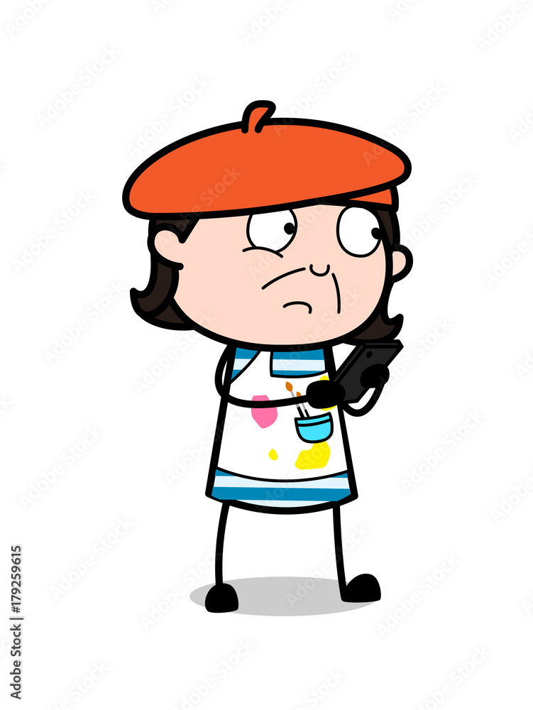 Fearful Person Trying to Call for Help - Cartoon Artist Vector Illustration