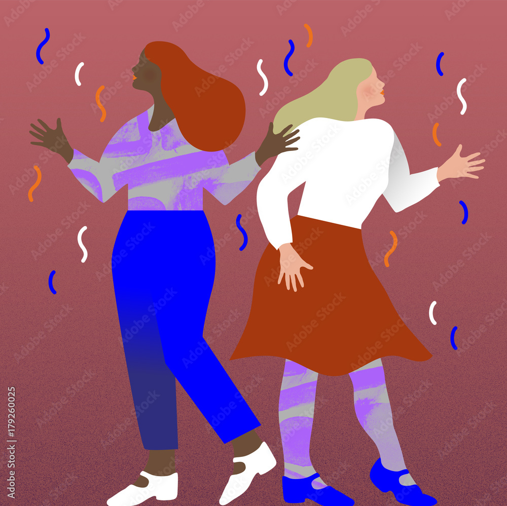 Two women dancing in confetti Two women dancing in confetti