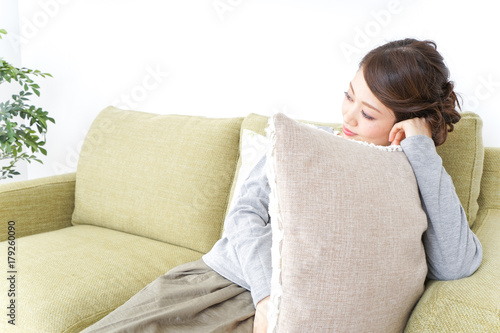 single woman being relaxed at home