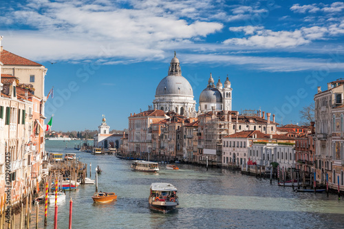 Grand Canal with boats in Venice, Italy