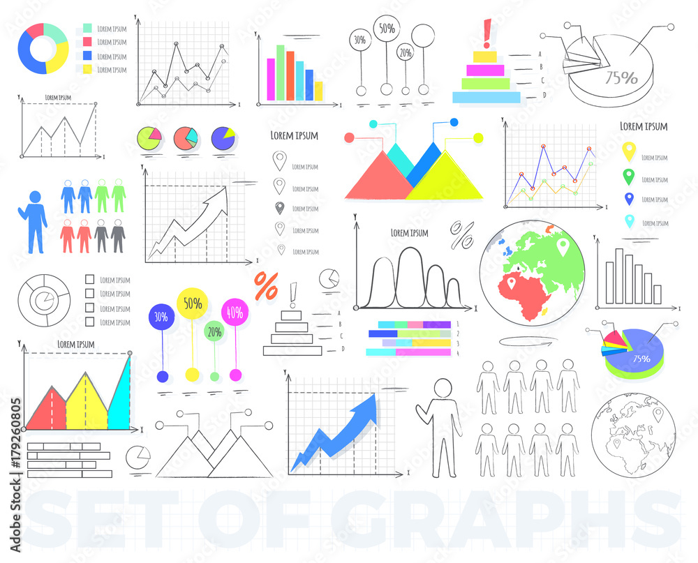 Bright Charts and Round Diagrams Illustrations Set
