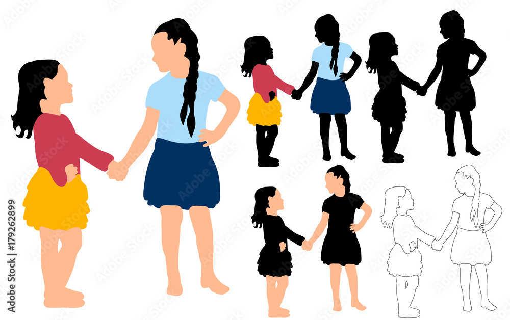 silhouette of little girls playing silhouette of little girls playing