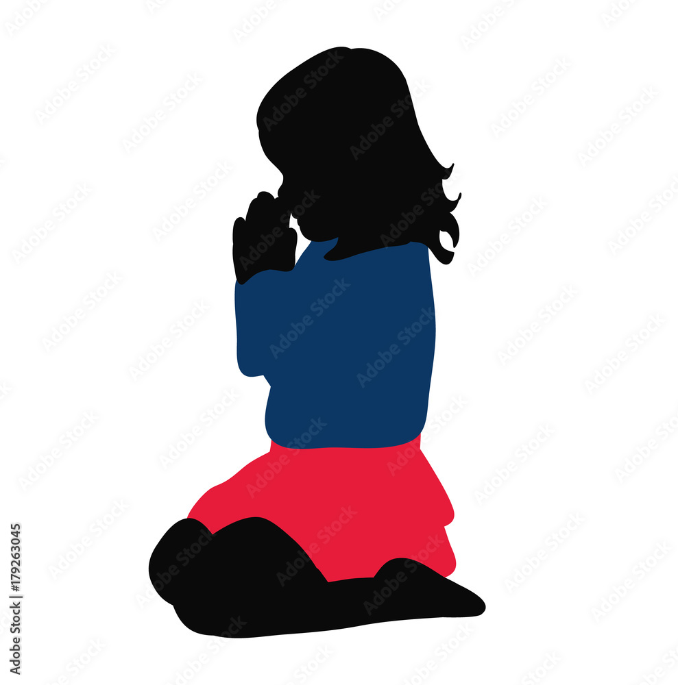 black silhouette little girl praying Stock Vector Adobe Stock
