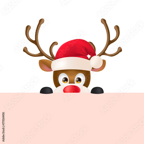 Reindeer in Santa Hat Peeping Out