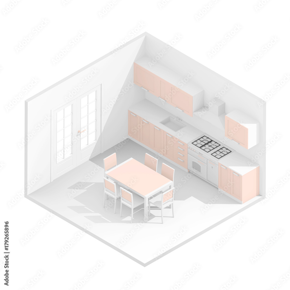 3d isometric rendering of domestic kitchen