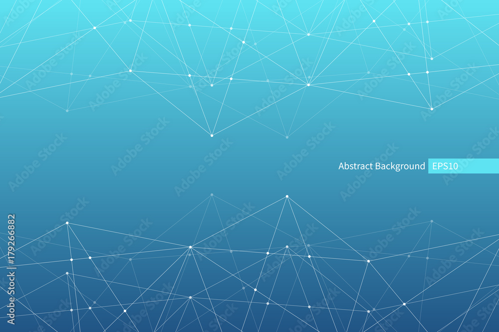 Abstract vector triangle pattern. Blue white geometric polygonal network background. Molecular structure. Infographic scientific illustration for business, marketing project, template, concept design