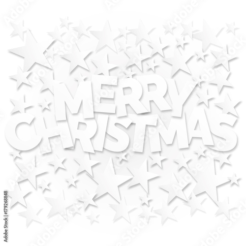 Merry Christmas lettering with stars. Background vector illustration text 3D with shadow.