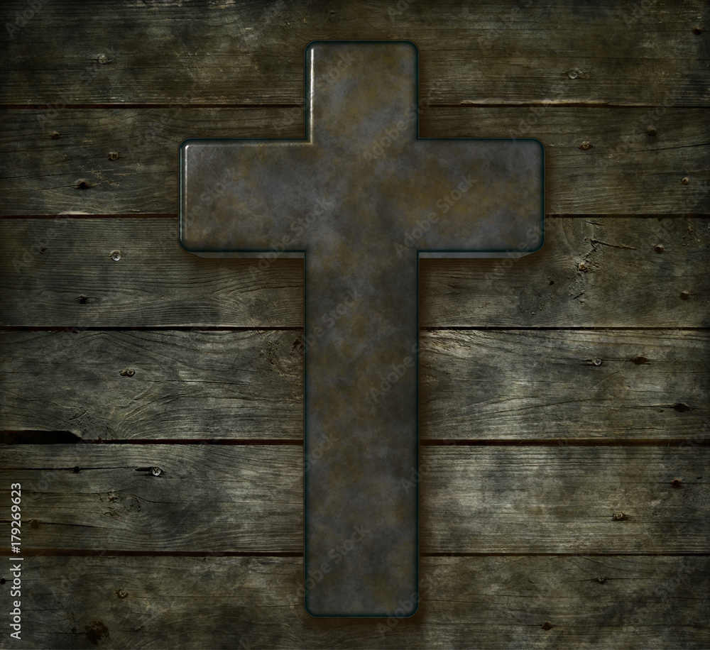 christian cross on old wooden planks