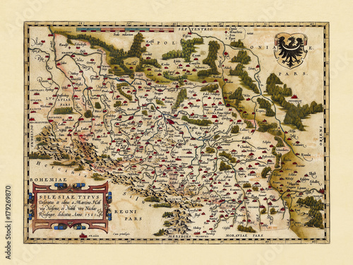 Old map of Polonia. Excellent state of preservation realized in ancient style. All the graphic composition is inside a frame. By Ortelius, Theatrum Orbis Terrarum, Antwerp, 1570
