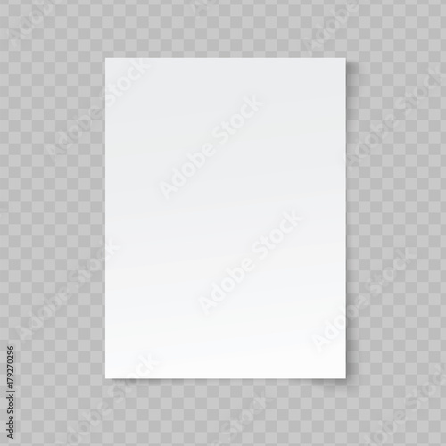 Vector blank sheet of paper on transparent background. photo