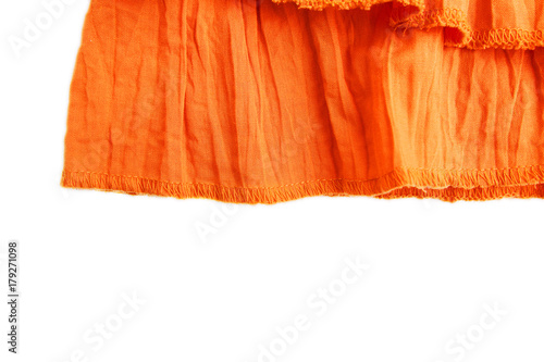 Orange clothing fabric texture. Top view of orange cloth textile surface.