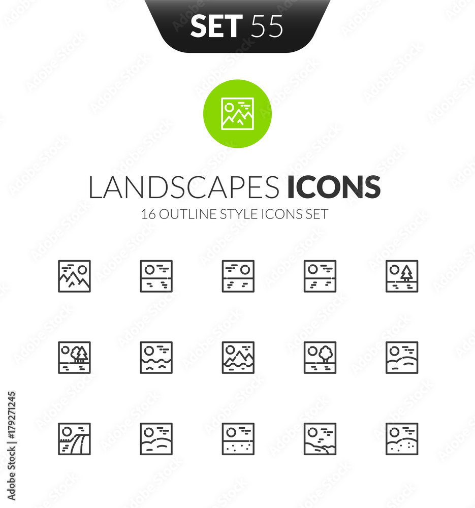 Outline black icons set in thin modern design style