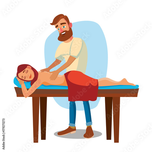 Spa Massage Vector. Woman On A Vacation Getting A Professional Massage. Cartoon Character Illustration