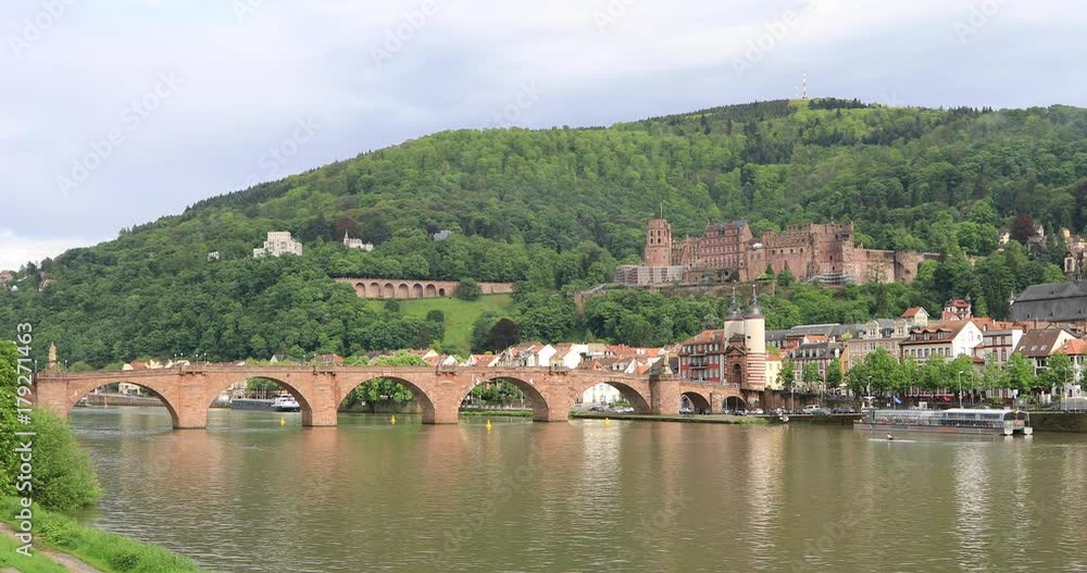 View on Old Bridge (Alte Brucke) and Heidelberg Castle from the bank of Neckar river in Heidelberg, Baden-Wurtemberg, Germany
View on Old Bridge (Alte Brucke) and Heidelberg Castle from the bank of Neckar river in Heidelberg, Baden-Wurtemberg, Germany
