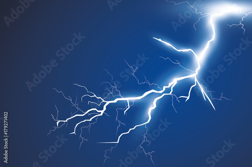 Lightning and thunder bolt, glow and sparkle effect, vector art and illustration.