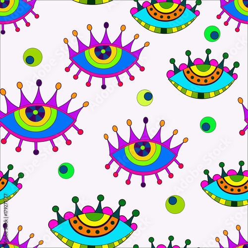 seamless pattern with colored cartoon eyes