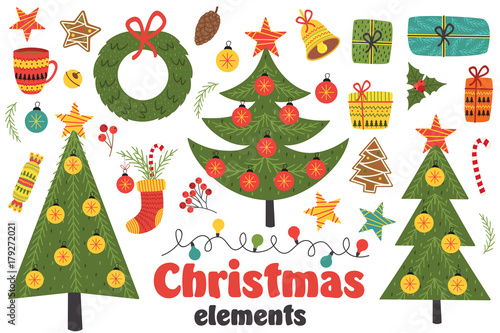 set of isolated Christmas elements - vector illustration, eps